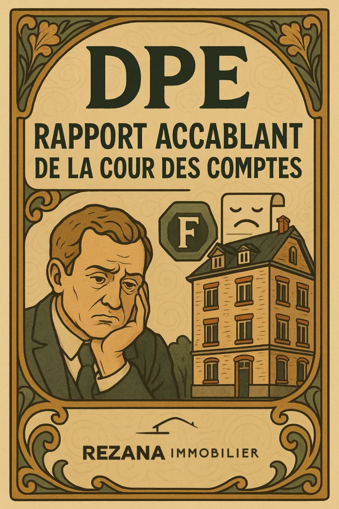 Rapport 2025 : la Cour des comptes critique sévèrement le DPE Visuel critique du DPE basé sur le rapport 2025 de la Cour des comptes, illustrant les absurdités du diagnostic énergétique actuel